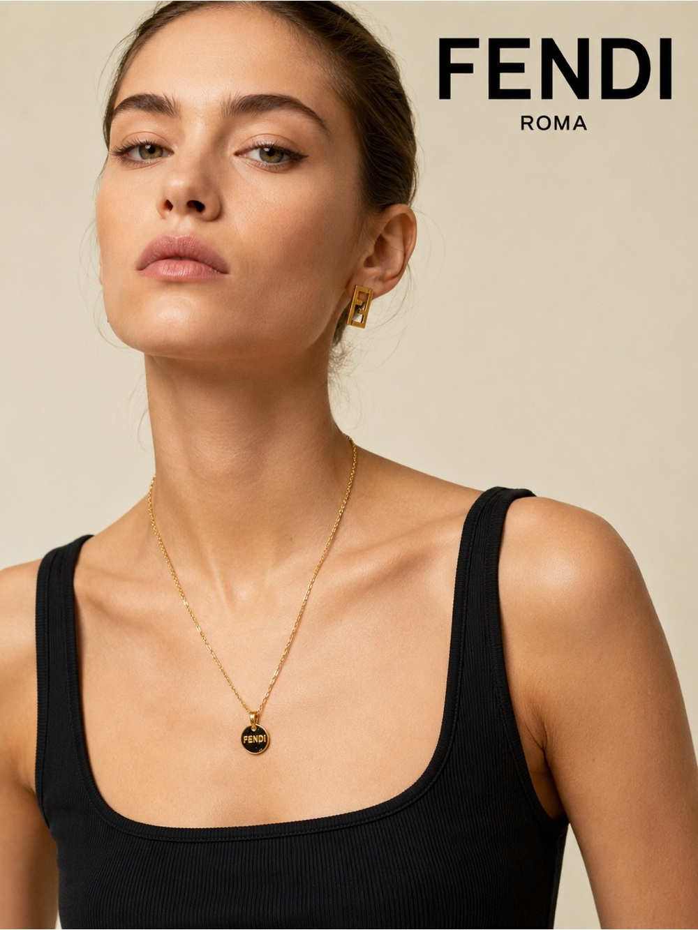 Dainty Authentic Fendi Gold Logo Pendant on a Sterling silver18K plated Necklace